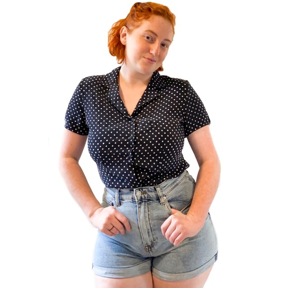 Petite Sophisticate Tops - Vintage polka dot blouse